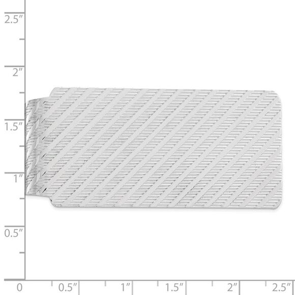 Rhodium Plated Sterling Silver Diagonal Striped Money Clip, 27 x 60mm - Picture 2 of 4